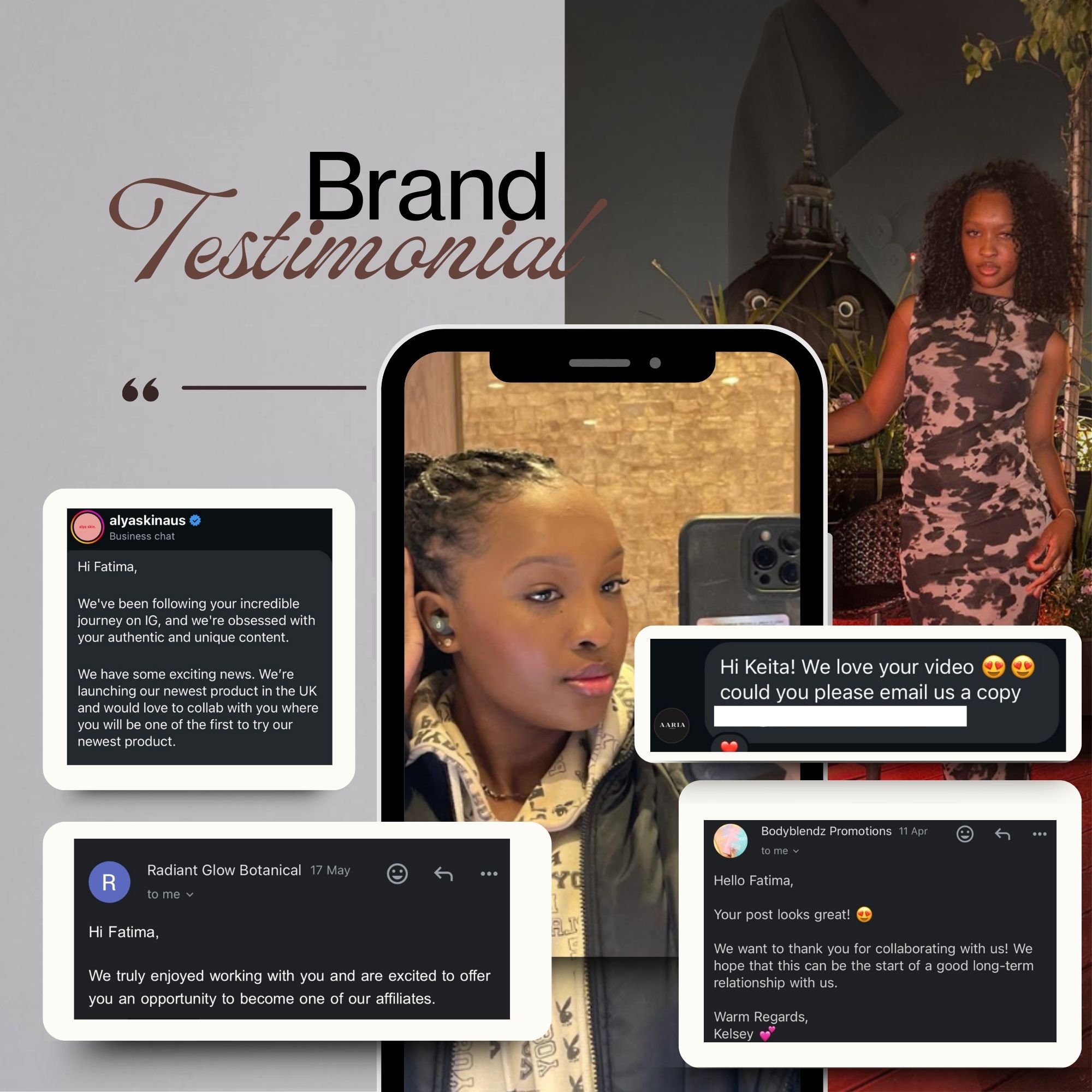 Collage of brand testimonial messages